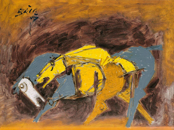 Horses - Yellow and Grey - M F Husain - Large Art Prints