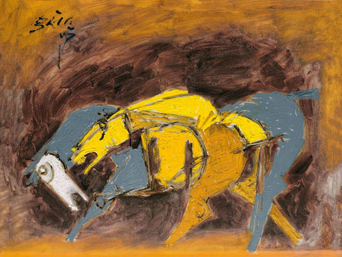 Horses - Yellow and Grey - M F Husain - Large Art Prints