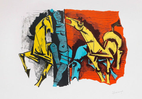 Horses And Woman  - M F Husain - Painting by M F Husain