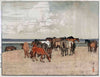 Horses In A Pasture - Yoshida Hiroshi - Japanese Ukiyo-e Woodblock Print Art Painting - Canvas Prints