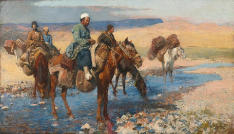 Horses At The Ford - Persia by Edwin Lord Weeks
