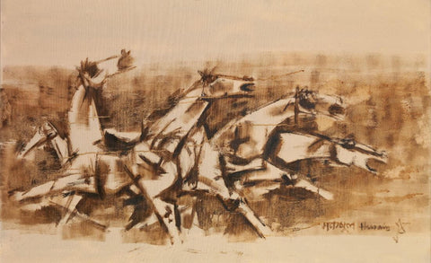 Horses (Earth) - Maqbool Fida Husain Painting - Large Art Prints