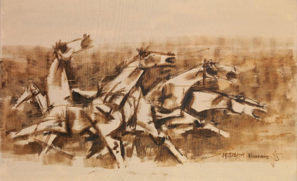 Horses (Earth) - Maqbool Fida Husain Painting - Framed Prints