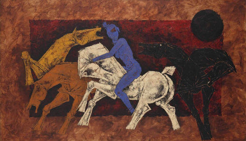 Horses And Rider by M F Husain