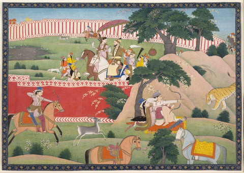 Indian Miniature Paintings - Kangra Paintings - Pleasures of the Hunt - Large Art Prints by Kritanta Vala