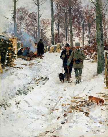 Hunting (Jagdpause) - Hugo Mühlig - Impressionist Painting by Hugo Muhlig
