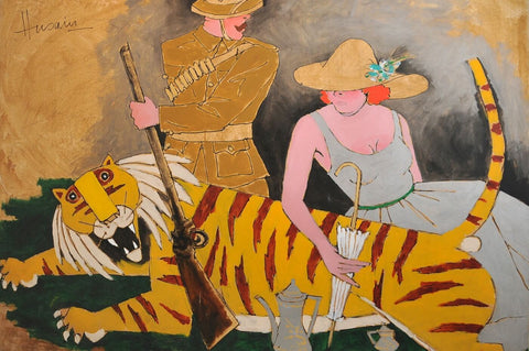 Tiger And The Tourist - Posters by M F Husain