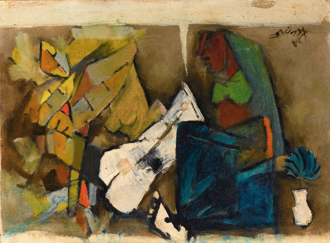 Husain - Blue Flower by M F Husain