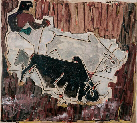 Farmer and Bulls by M F Husain
