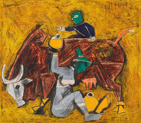 Husain - Milking The Cow by M F Husain