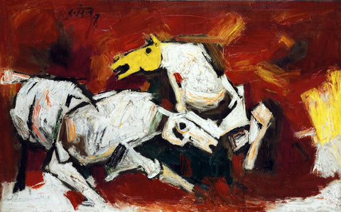 Husain - Wild Horses - Posters by M F Husain