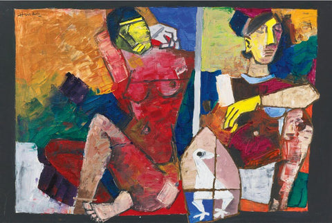 MF Hussain - Man And Woman Seated by M F Husain
