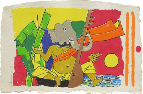 Untitled - (Ganesha) - Canvas Prints by M F Husain