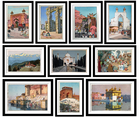 Yoshida Hiroshi - Vintage Japanese Prints of India  - Set of 10 Framed Poster Paper - (12 x 17 inches) each by Hiroshi Yoshida