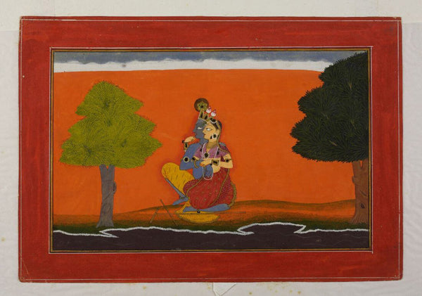 Radha Krishna on the Banks of Yamuna - Pahari Painting - Indian Miniature Painting - Art Prints