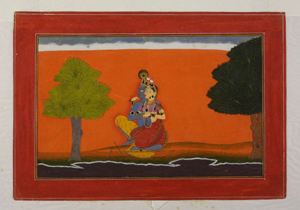 Radha Krishna on the Banks of Yamuna - Pahari Painting - Indian Miniature Painting - Large Art Prints