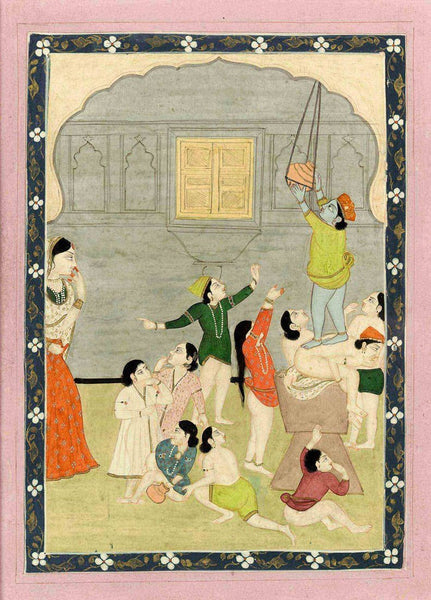 Krishna Caught Stealing Butter - Kangra School Painting - Indian Miniature Painting - Framed Prints