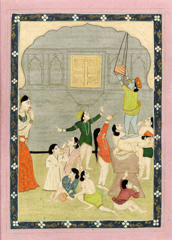Krishna Caught Stealing Butter - Kangra School Painting - Indian Miniature Painting by Krishna Artworks