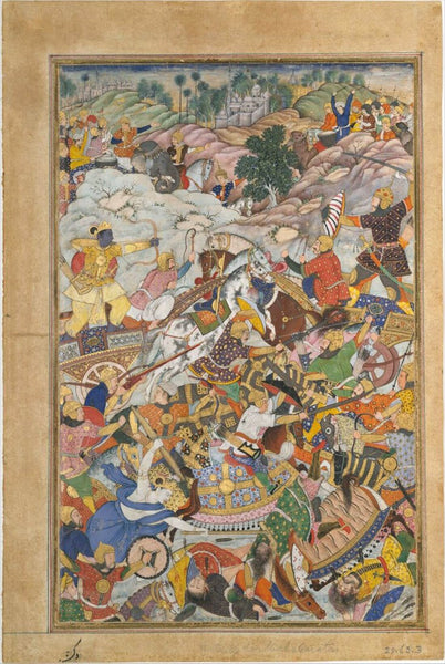 Krishna And Balrama Fighting Enemy II - Indian Miniature Art - Mughal painting - Canvas Prints
