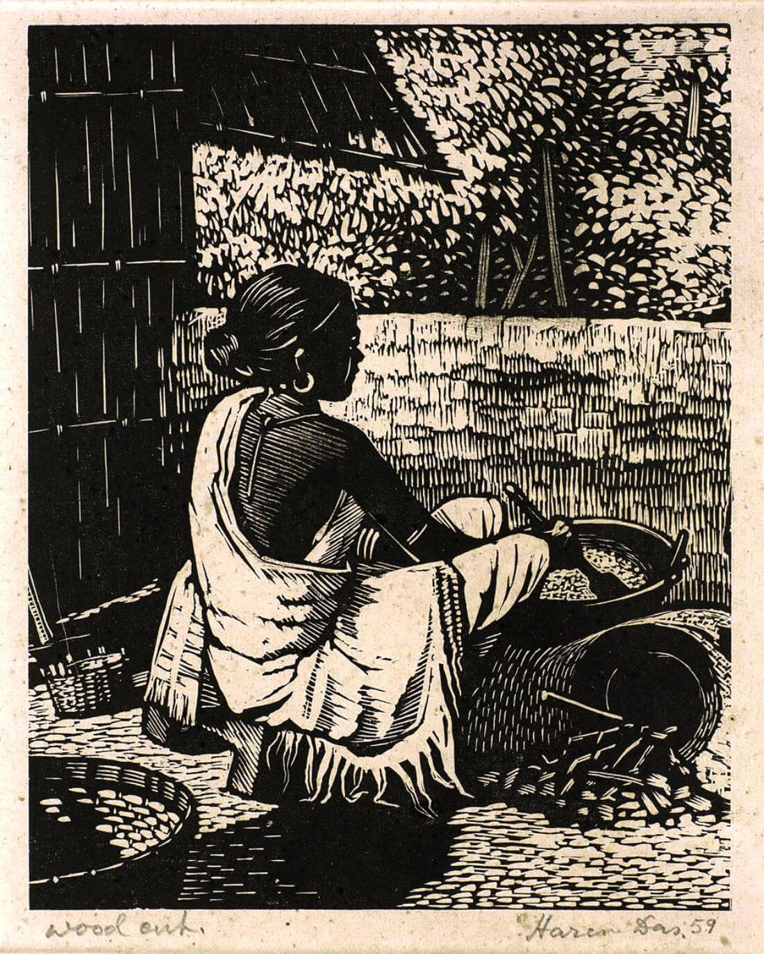 In The Kitchen II - Haren Das - Bengal School Art Woodcut Painting - Art  Prints by Haren Das, Buy Posters, Frames, Canvas & Digital Art Prints