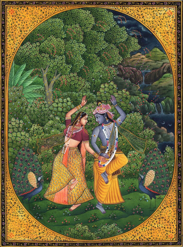 Indian Art  Radha Krishna Dancing - Canvas Prints Roll (On Sale) by Tallenge Store