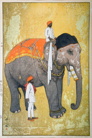 Indian King's Elephant - Yoshida Hiroshi - Ukiyo-e Woodblock Japanese Art Print - Framed Prints