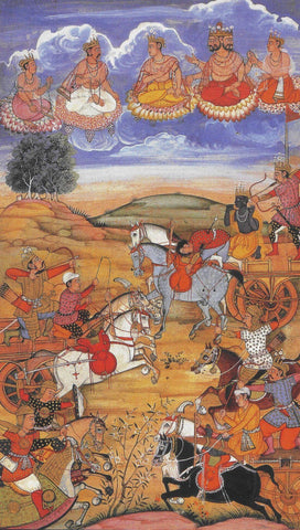 Arjuna During The Battle Of Kurukshetra - Vintage 16th Century Indian Painting - Indian Miniature Painting - Canvas Prints