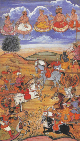 Arjuna During The Battle Of Kurukshetra - Vintage 16th Century Indian Painting - Indian Miniature Painting - Framed Prints