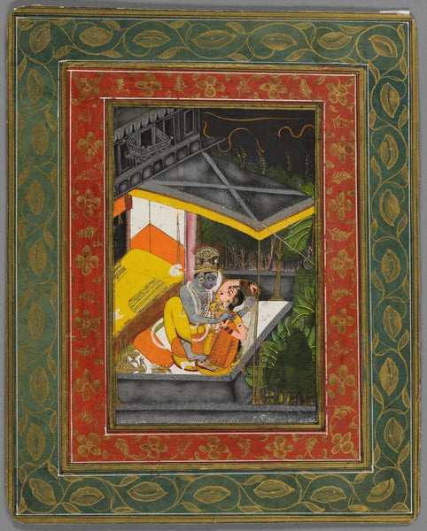 Krishna And Radha Embrace During A Storm - Kota School Painting - Indian Miniature Painting - Art Prints