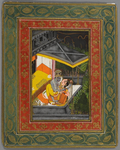 Krishna And Radha Embrace During A Storm - Kota School Painting - Indian Miniature Painting by Miniature Art