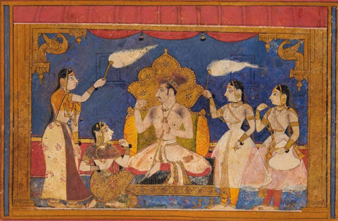 A Prince Enjoying The Company Of Ladies - Mughal painting - Indian Miniature Painting - Large Art Prints