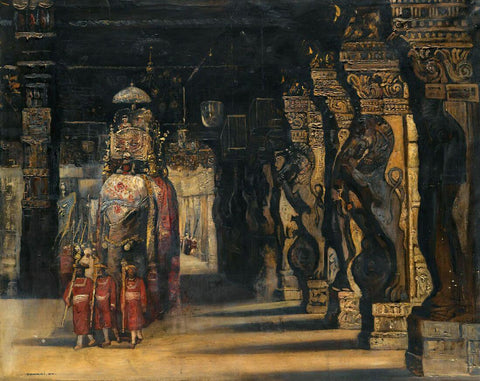 Indian Procession With Elephant - Gyula Tornai - Orientalist Art Painting - Art Prints
