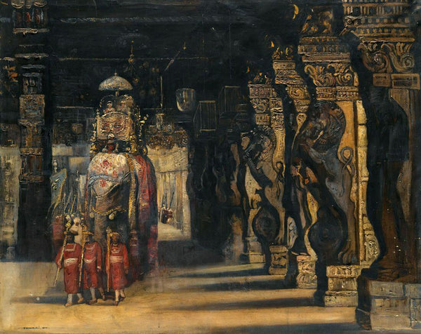 Indian Procession With Elephant - Gyula Tornai - Orientalist Art Painting - Canvas Prints