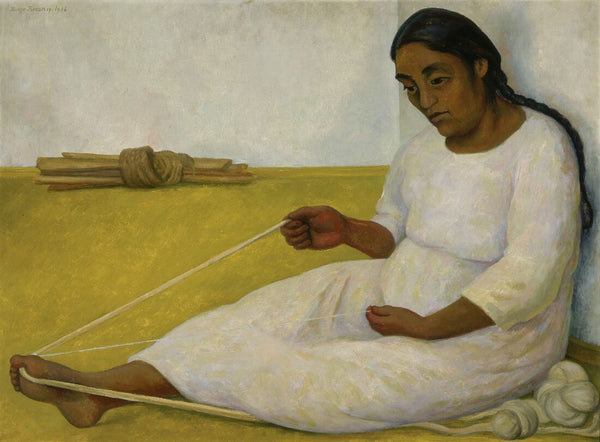 Indian Woman Spinning (Indigena Tejiendo) - Diego Rivera Painting - Canvas Prints
