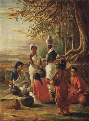 Indian Women At A Well - Vintage Orientalist Painting of India by Tallenge