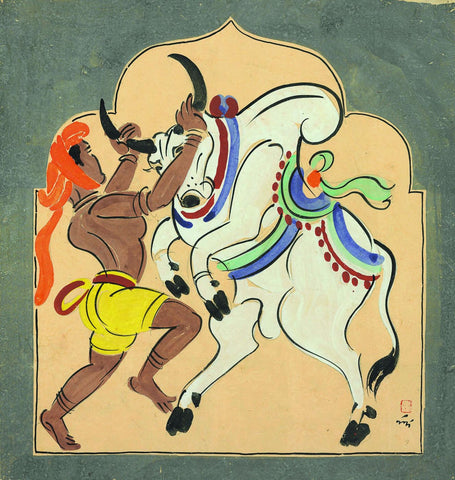 Bull Fighter - Canvas Prints by Nandalal Bose