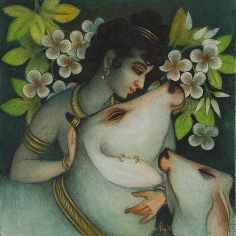 Indian Art - Contemporary Collection - Krishna With Hamsi And Pingala - Art Prints by Dheeraj