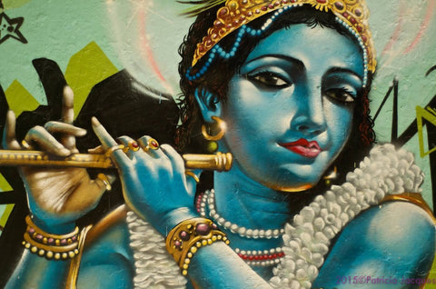 Indian Art - Contemporary Collection - Oil Painting - Krishna Playing Flute - Art Prints by Dheeraj