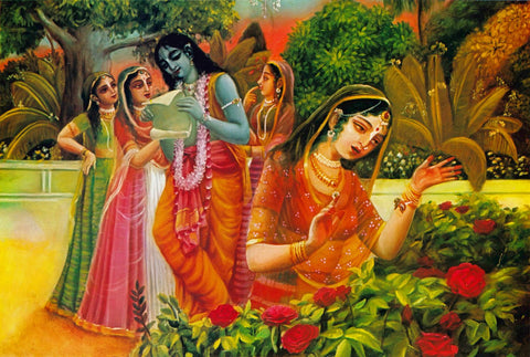 Radha Talking To a Bumblebee - Large Art Prints by Anonymous Artist