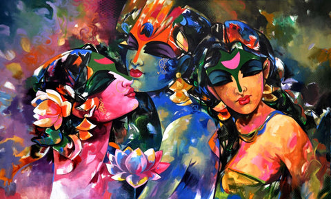 Indian Art - Acrylic Painting - Radha Krishna 2 - Life Size Posters by Raghuraman