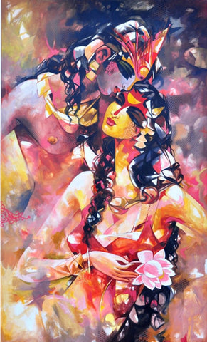 Indian Art - Acrylic Painting - Radha Krishna 4 - Large Art Prints