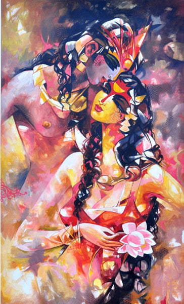 Indian Art - Acrylic Painting - Radha Krishna 4 - Art Prints