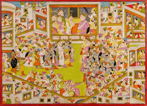 Indian Art - An illustration to a Mahabharata series - Vidura confers with Dhritharashtra - Miniature Painting, Kangra Style, 1820 - Posters by Purkhu