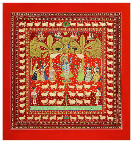 Indian Art Krishna Pichwai Painting by Tallenge Store