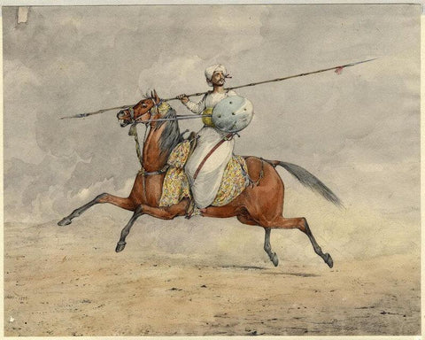 Indian Art - Maharatta Light Horseman - Miniature Painting - Canvas Prints