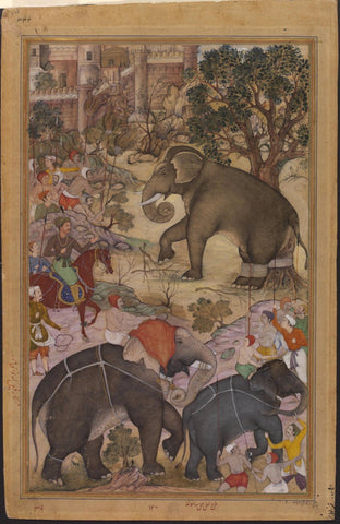 Indian Miniature Art - Mughal Painting - Emperor Akbar Inspecting A Wild elephant by Kritanta Vala