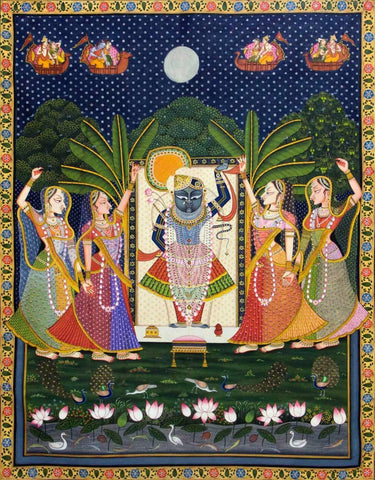 Indian Art Pichwai Shreenath Ji Sharad Poornima - Framed Prints