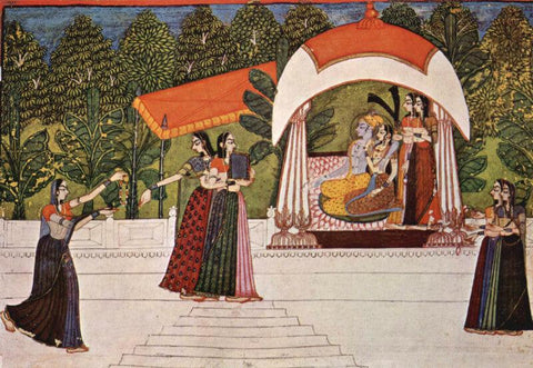 Indian Art - Radha And Krishna - Miniature Painting, Rajasthan School by Nihal Chand