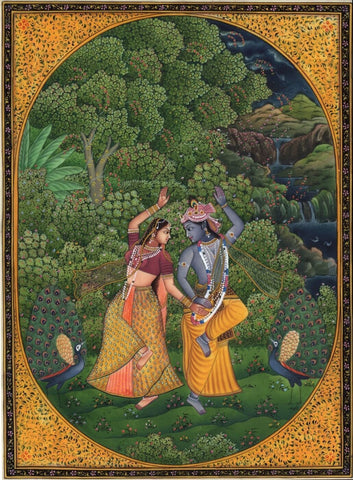 Indian Art  Radha Krishna Dancing - Canvas Prints