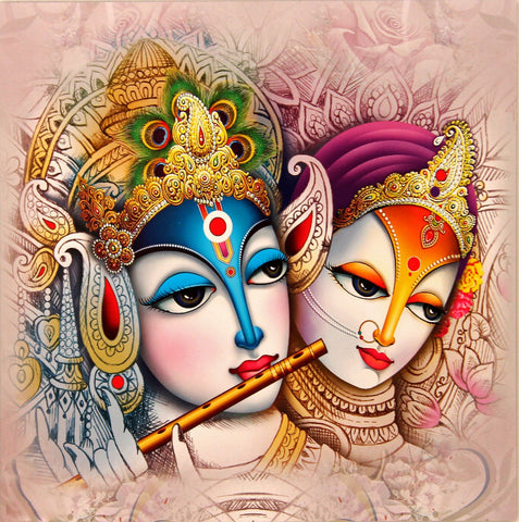 Indian Art - Radha Krishna Painting 3 - Canvas Prints by Raghuraman
